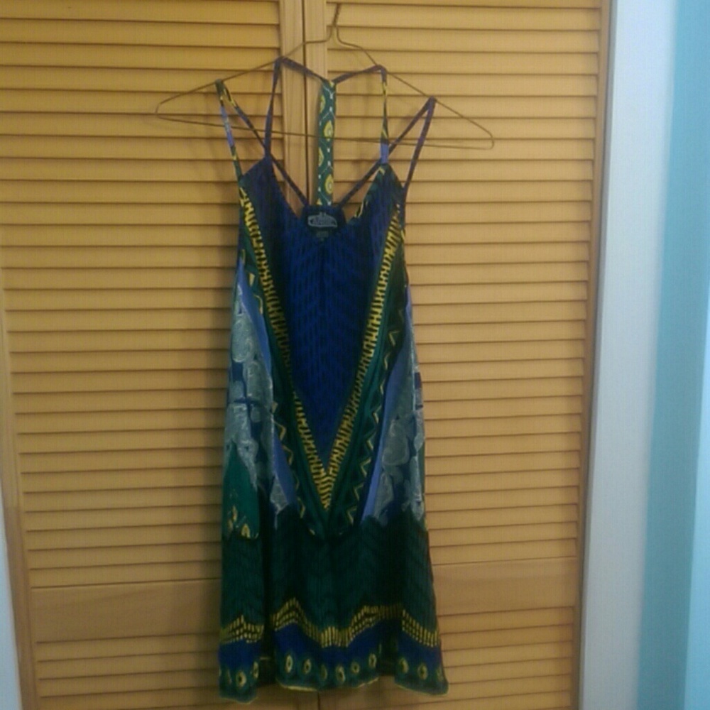 Blue & Green V-Neck Strappy Summer Dress